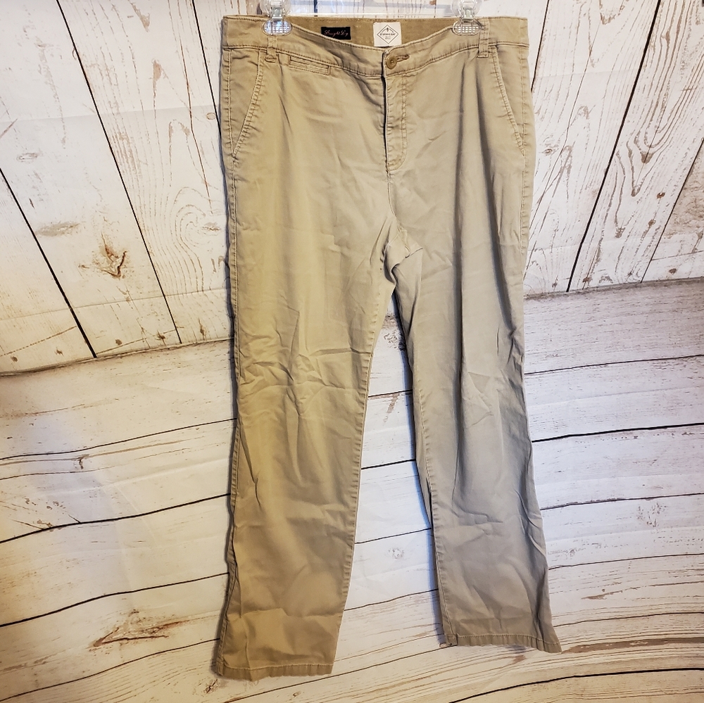 St. John's Bay women's straight leg mid rise slacks with side pockets tan 12